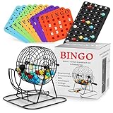 ALYNEX® Bingo Spiel – Set mit Metalltrommel, Bingo Karten, Spielbrett & 75 Kugeln – 10 Wiederverwendbare Schiebekarten, Spiele für Senioren, Erwachsene & Kinder ab 6 – Familienspiel, Partyspiel