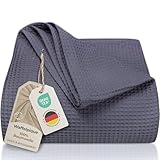 LAYNENBURG Premium Tagesdecke 150 x 200 cm - Waffelpique 100% Baumwolle - leichte Sommerdecke Waffeloptik - Baumwolldecke als Überwurf, Sofa, Couch-Decke (anthrazit)
