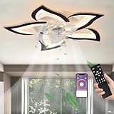 LED Leise Deckenventilator Mit Beleuchtung 50W Deckenlampe Mit Ventilator Mit Fernbedienung /APP Dimmbare Lampe Mit Ventilator 5 Lichter Blumenform Acryl Lampenschirm Wohnzimmer Schlafzimmer Schwarz