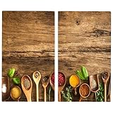 GEEZY Herdabdeckplatten Serviertablett 2tlg Motiv Kochlöffel - Glas, 2 Stück, 52 x 30 cm, Chili-Pfeffer-Design, Rutschfeste Füße, Hygienisch und leicht zu reinigen