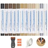 Hartwachs Reparaturset 12 Farben, Laminat Reparaturset, Parkett Reparaturset, Fliesen Reparaturset, Raufaser Reparatur, Holz Reparaturset, Vinyl Reparaturset für Laminat, Holz, PVC (12er-braun-weiß)