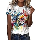 Pdakieyxnd Ausgefallene Tshirts Damen, Sommer T Shirt Damen Weiß Kurzarm Oberteile - Pusteblume Elegant Tee Oberteil Loose Tops Tunika Aufdruck Tshirt Weiß