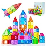 Crenova Magnetische Bausteine 40 Tile Kinderspieizeug STEM Magnetic Tiles fur Kleinkinder Magnet Tiles Vorschule Lernen Sensorische Montessori Spielzeug fur 3 4 56 7 8 Jahre alte Jungen und Madchen