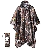 Regenponcho Wandern Radfahren Outdoor 3in1 Damen/Herren Regencape Wiederverwendbar Poncho Umhang Matte Regenmantel Wald Tarnung