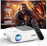 XIWBSY Mini Beamer 10000 Lumen 1080P LED Heimkino Portable, 5G WiFi Bluetooth Kompatibel mit TV Stick/X-Box/DVD/Laptop/Smartphone/Android/HDMI/USB