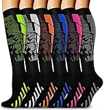 BLONGW 6 Paar Kompressionsstrümpfe Damen und Herren Kniestrümpfe Sport Stützstrümpfe Kompressionssocken für Flug Thrombosestrümpfe Laufen Reisen