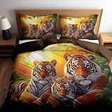 Braun Bettwäschezug Set 135 x 200 cm, Abstrakter Dschungel Tierdruck Tiger Bettbezug Set, Leichtgewichtig Bedruckte Betten Set mit Reißverschluss Frauen Mädchen Weich Bettwäsche