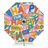 EtherSpher Regenschirm mit buntem Cartoon-Motiv, winddicht, kompakt, für Sonne oder Regen, große 8 Rippen, umgekehrter UV-Regenschirm, automatisch