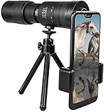 4K 10–300 x 40 mm Super-Telezoom-Monokular-Teleskop – kompaktes, wasserdichtes Teleskop mit Smartphone-Adapter, Stativanzug für Erwachsene, Vogelbeobachtung, Outdoor-Reisen, Besichtigungen