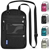 Yordawn Brustbeutel Brusttasche Herren Dame mit RFID-Schutz Wasserdicht Reisegeldbeutel Reise Sicherheitstasche mit Verstellbarem Halsriemen für Karten Reisepass (Dunkelschwarz)