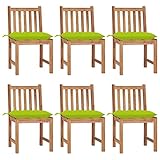 CINDERFUL Gartenstühle 6 STK. mit Kissen Massivholz Teak Gartenmöbel Gartenstühle