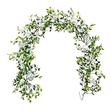 4,9 Fuß Künstliche Hortensien-Blumengirlande, Künstliche Blumenpflanzen, Ranken, Hängende Grüne Efeu-Blumengirlande für Hochzeit, Party, Tischaufsatz, Arrangement, Wandbogen-Dekoration(Weiß)