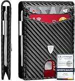 TEEHON Geldbörse Herren Slim Wallet RFID Blocking Kohlefaserleder Portmonee Herren mit 11 Kartenetui, Ausweisfenster, Geldscheinklammer, Minimalistischer Geldbeutel mit Geschenkbox - Schwarz (Schwarz)
