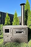 Outdoor-Küchenofen Terrassenofen 9 kW Kuzine Soba/Gartenküche Holzofen Ofen mit Holzkohle (Brennkammertür: Glas)