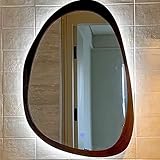 HZSCL 50x70cm|60x80cm|70x90cm, Retro Smart LED Badezimmerspiegel - Anti-Fog HD Kosmetikspiegel Mit 3 Farbbeleuchtung, for Badezimmer/Schlafzimmer/Eingangsbereich(Walnut - Anti-Fog,50x70cm)