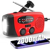 Greadio Wind Up Radio, Notfall-Solar-Radio Kurbel AM FM Dynamo Radio mit 2000mAh Akku, helle Taschenlampe für Notfall und Outdoor (rot)