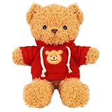 Kuscheltier Teddybär Plüschtier, kuscheltier bär mit Kapuze，Stofftier Schmusetier zum Kuscheln & Spielen, Plüschtier Teddybär Geschenk, Teddybär Plush Dekoration für Jungen und Mädchen (Rot 30cm)