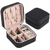 Schmuckkästchen Reise, Schmuckkasten Klein,Schmuck Reiseetui, Schmuckaufbewahrung tragbar, Schmuck organizer für Ohrringe, Halsketten, Ringe, Geschenkidee für Damen, Mädchen, Schwarz