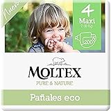 Moltex Pure & Nature 200 weiße Öko-Windeln mit bedrucktem Design, Größe 4 (9-15 kg), 4 Beutel mit 50 Stück