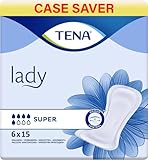 90 x Tena Lady Super Inkontinenzeinlagen für Frauen, 6 Packungen mit je 15 Stück, bei mittlerer bis schwerer Blasenschwäche, hochsaugfähige Einlagen für Frauen