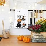 skyrabbiter Halloween Küchentuch-Set mit Kürbis-Geister-Motiv, 40x60 cm, Mikrofaser, Schwarz-Orange-Weiß, Halloween Collection Verziertes Geschirrtuch, Baumwolle (A)