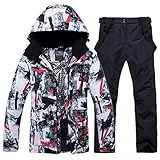 HOTIAN Herren Schneeanzug, Herren Ski Jacke und Hosen Set,Winter Warme Schnee Skifahren Sätze,für Wandern Klettern Isoliertes Snowboarden redwhite+black L