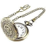 Taschenuhr, Vintage Taschenuhr mit Kette, Arabisch Ziffern Quarz Taschenuhr für Männer Frauen Vater Opa Geburtstag Jahrestag (Bronze)