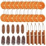 20x getrocknete Orangenscheiben 10x Zimtstangen, und 10x Tannenzapfen Weihnachtskranz Deko Natur Dekoration Weihnachten Adventskranz（with 40Pcs*30cm Juteseil）