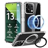 Magnetisch Handyhülle für Xiaomi Redmi Note 13 Pro 5G Hülle, Transparent Schutzhülle für Redmi Note 13 Pro mit Magnet Ständer Hart PC Rückseite Kratzfest + TPU Bumper Stoßfest Case, Klar