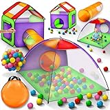 KIDUKU Kinderspielzelt Bällebad Pop Up Spielzelt Iglu Spielhaus + Krabbeltunnel + 200 Bälle + Tasche, für drinnen und draußen