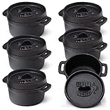 BBQ-Nerd 6er Set Mini Dutch Oven - Kleiner Gusseisentopf mit Deckel 11x5cm für Grill, Feuerstelle, Backofen, Herd - Serviertöpfe Kochtopf Schmortopf Brottopf Bräter Cocotte - Feuerfester Topf