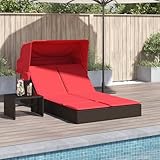 Qnhdfrt Polyrattan Doppel-Sonnenliege mit Baldachin 236 x 108 cm verstellbar Rückenlehne 2 Positionen 110 kg pro Platz braun für Garten Balkon Pool und Strand