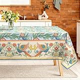Arquiel Vintage Blume Tischdecke Rechteckig Abwaschbar Vogel Blumen Tischdecken Polyester Wasserabweisend, Frühling Sommer Tischwäsche Dekoration für Küche Garten Party, 140×180 cm