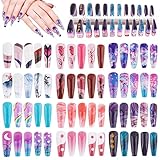 COLOFALLA 288 Stk Künstliche Nägel zum Aufkleben Lang Falsche Nägel Press On Fake Nails Bunt Mustern Fingernägel Kunstnägel DIY Nagelkunst Nail Art für Frauen Damen (A)