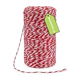 Rietlow® Baumwollgarn 200m - Lebensmittelechter Küchengarn - Bindfaden zum Verschnüren, Backen, Kochen oder auch Grillen - Bratenschnur - Metzgergarn - Kochgarn - Wurstgarn - Rouladenbinder -Weiß/Rot
