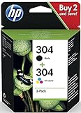 HP 304 (3JB05AE) Multipack Original Druckerpatronen 1xSchwarz,1x Farbe für HP DeskJet 26xx, 37xx, ENVY 50xx, Standard, 2 Count (Pack of 1), 120 Seiten (Schwarz)