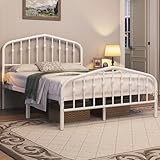 Yaheetech Bettrahmen 140 x 200 cm, Vintage Metallbett mit kronenförmigem Kopfteil, Stabiles Bettgestell Doppelbett aus Metall, Robust & Leichte Montage Gästebett Jugendbett Tagesbett, Weiß