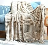 Hayisugal Tagesdecke Wohndecke Boho Decke weich Gestrickte Decke Wendedecke Kuscheldeck Sofadecke Couchdecke überwurf Decke, Khaki, 130 x 200cm