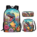 HELLHERO Dinosaurier-Schulrucksack für Mädchen, 5–6, 8–10, 10–12, Jungen, Schultasche, Teenager, Kinder, Schulrucksäcke mit Lunchbox, Federmäppchen, Vorschule, Kindergarten, Grundschule, Mittelschule,