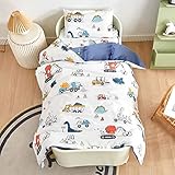 Kinderbettwäsche 100 x 135 Jungen Mädchen 100% Baumwolle Reißverschluss Dinosaurier bunt Babybettwäsche Dino Kinder Bettwäsche Set
