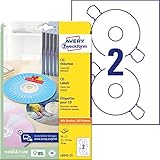 AVERY Zweckform L6043-25 selbstklebende CD-Etiketten (50 blickdichte CD-Aufkleber, Ø117mm auf A4, ClassicSize, Papier matt, bedruckbare Klebeetiketten für alle A4-Drucker) 25 Blatt, weiß