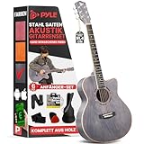 Pyle Akustikgitarren-Set, 3/4 Junior-Größe, Stahlsaiten-Instrument für Anfänger, Kinder, Erwachsene, 91,4 cm, mattes Grau