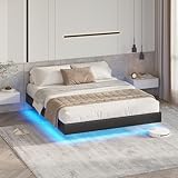 DICTAC Bett 180x200 mit LED Beleuchtung, Polsterbett 180x200 cm Bettgestell mit Lattenrost, Schwarz Floating Bed Frame, Schlafzimmer Bettrahmen 180x200cm, einfache Montage, Stabil,ohne matratze