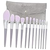 Veemoon 12 Stück Teiliges Pinselset mit Holzgriff und Aufbewahrungstasche für Professionelle Schminkpinsel für Foundation und Mehr für Perfektes Make Up