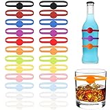 VICDUEKG 24 Stück Glasmarkierer, Glas Markierung Trinkglas Wiederver Wendbare Glasmarker Silikon Bunte Weinglas Marker für Weinglas Flasche Cup Trinkglas Cocktail Bar Party Dekoration