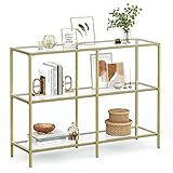 VASAGLE Konsolentisch, Regal, 3 Ablagen aus Hartglas, Flurtisch, 30 x 100 x 73 cm, Metallrahmen, modern, für Flur, Wohnzimmer, Schlafzimmer, goldfarben-transparent LGT27G
