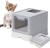 Japard Faltbare Katzentoilette mit Deckel, geschlossenes Katzentöpfchen, oberer Eingang, Anti-Splashing Katzentoilette, leicht zu reinigen, inklusive Katzenstreuschaufel (Hellgrau)