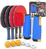 Ping Pong Paddles Set, Professionelle Tischtennisschläger und Bälle, einziehbares Netz mit Pfosten und Aufbewahrungskoffer, Pingpong Paddel und Spieltischzubehör