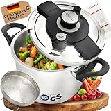 QUIXO Schnellkochtopf 6l VitaSmart mit 𝐊𝐨𝐜𝐡𝐳𝐞𝐢𝐭𝐬𝐢𝐠𝐧𝐚𝐥 für alle Herdarten [diesen Monat inkl. 𝐆𝐫𝐚𝐭𝐢𝐬 𝐆𝐚𝐫𝐤𝐨𝐫𝐛] Dampfkochtopf mit 2 Garstufen