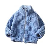 XINYUNZU Mädchen Winterjacke Karierte Fleecejacke Stehkragen Verdickte Fleece Jacke mit Reißverschluss Girl Coat Warm Kinder Kuscheljacke Outdoor Jacken für 2-15 Jahre Alt Warehouse Deal Blau 150